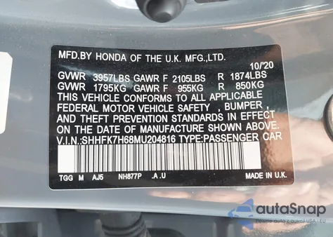 2021 Honda Civic Ex from USA, damaged, VIN SHHFK7H68MU204816